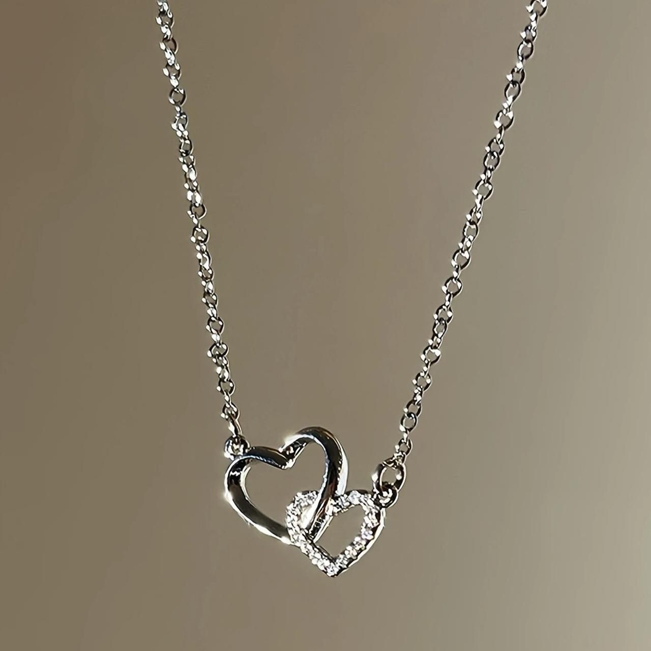 Women’s Dual Heart Pendant Necklace – Micro Plated Chain for Elegant Style