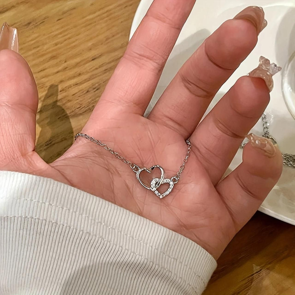 Women’s Dual Heart Pendant Necklace – Micro Plated Chain for Elegant Style