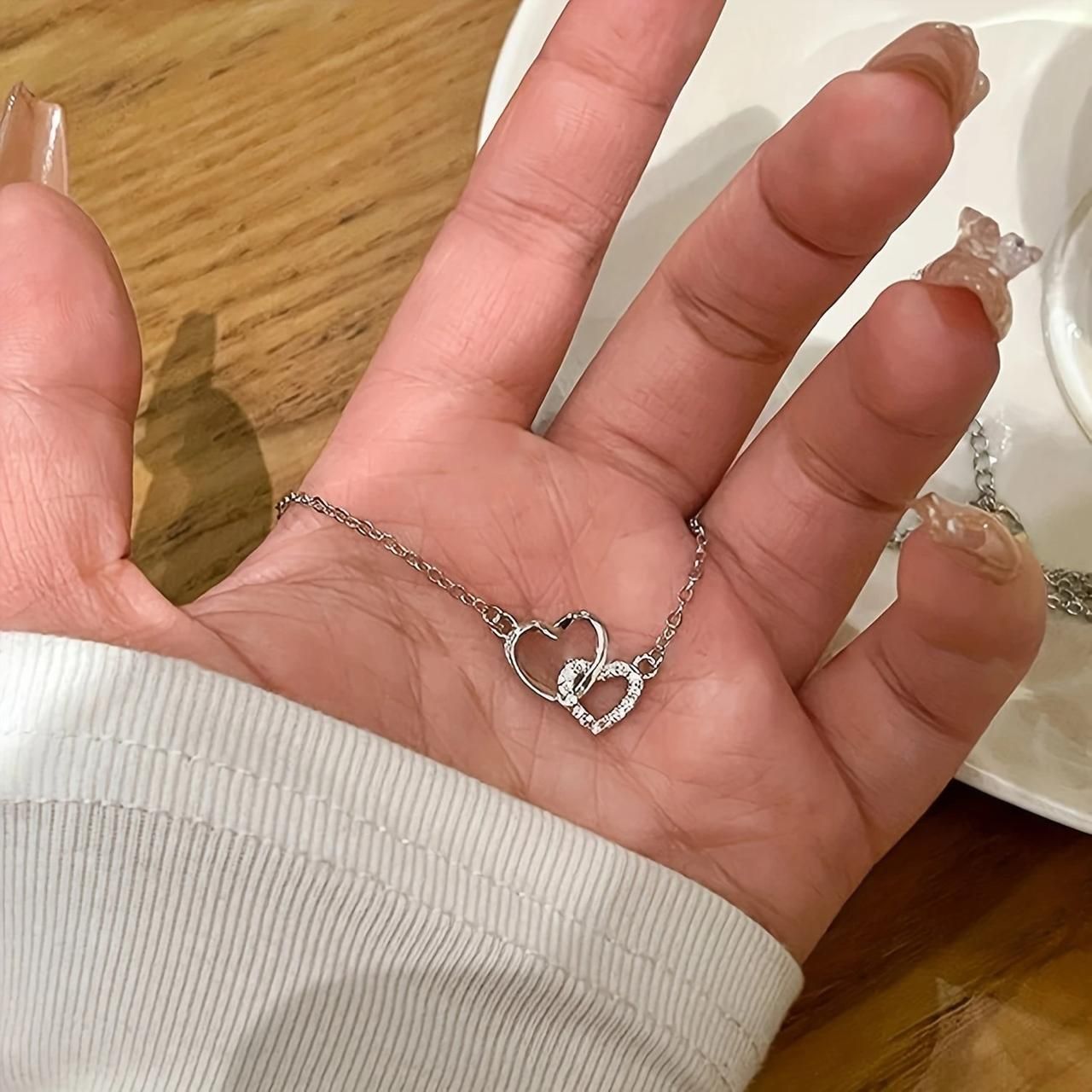 Women’s Dual Heart Pendant Necklace – Micro Plated Chain for Elegant Style